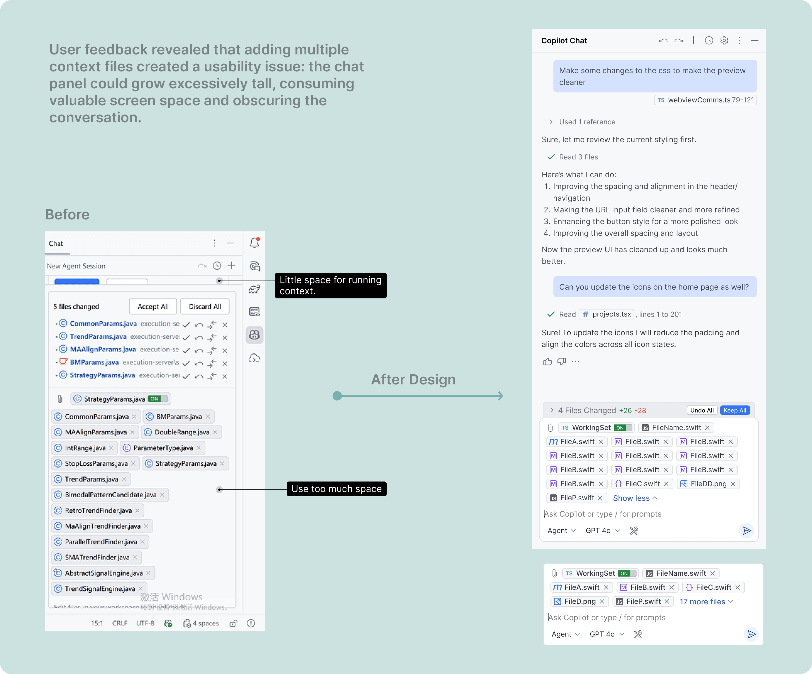 Context understanding before and after: compact multi-file context in chat