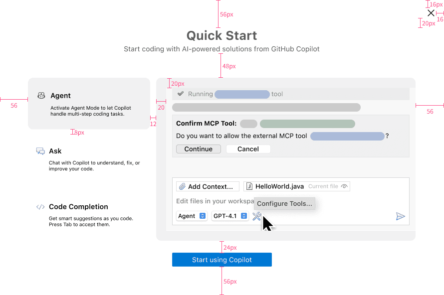 Eclipse Copilot Quick Start guide modal in light mode