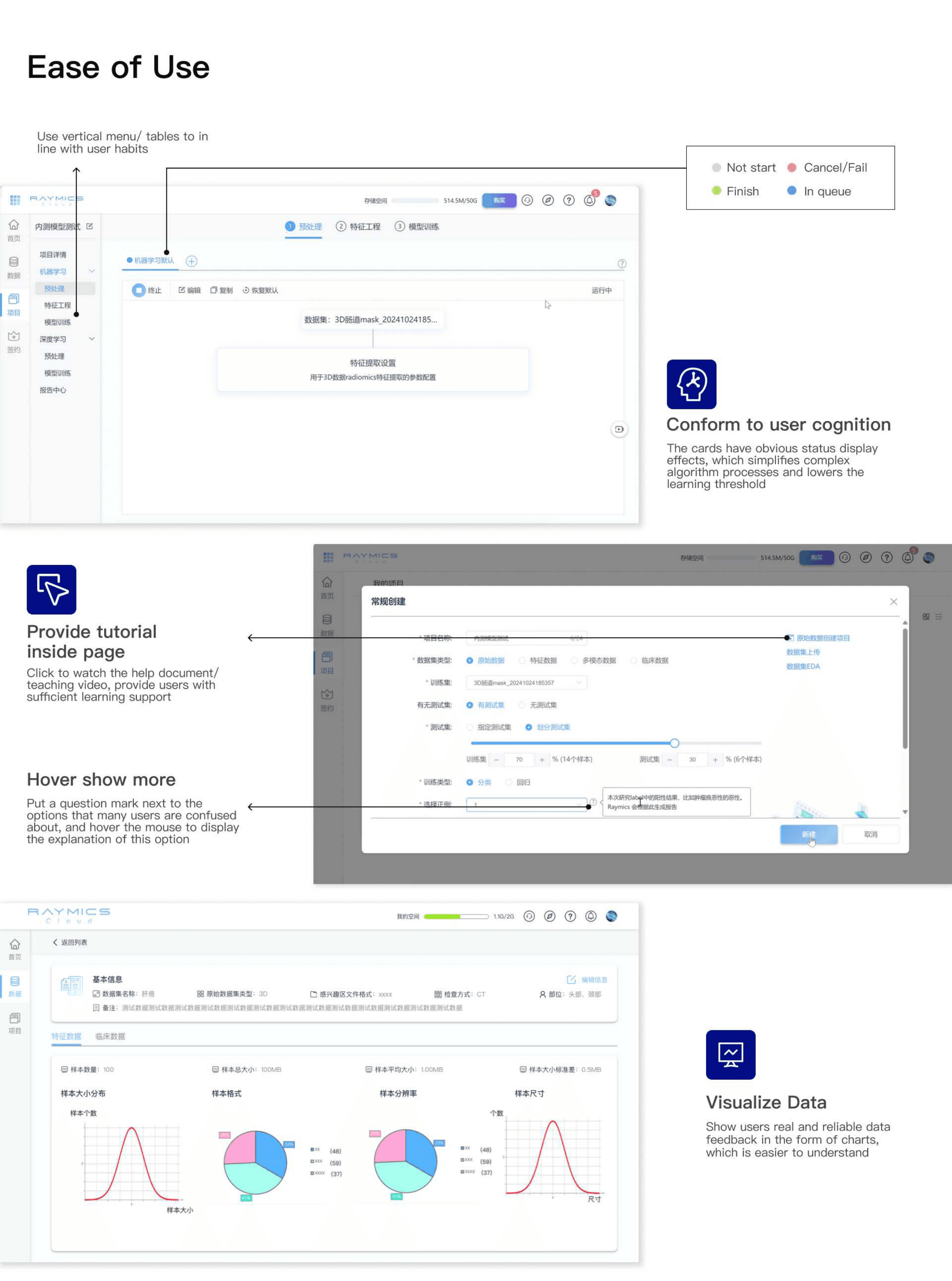 Status cues, in-app help, and data visualization improvements