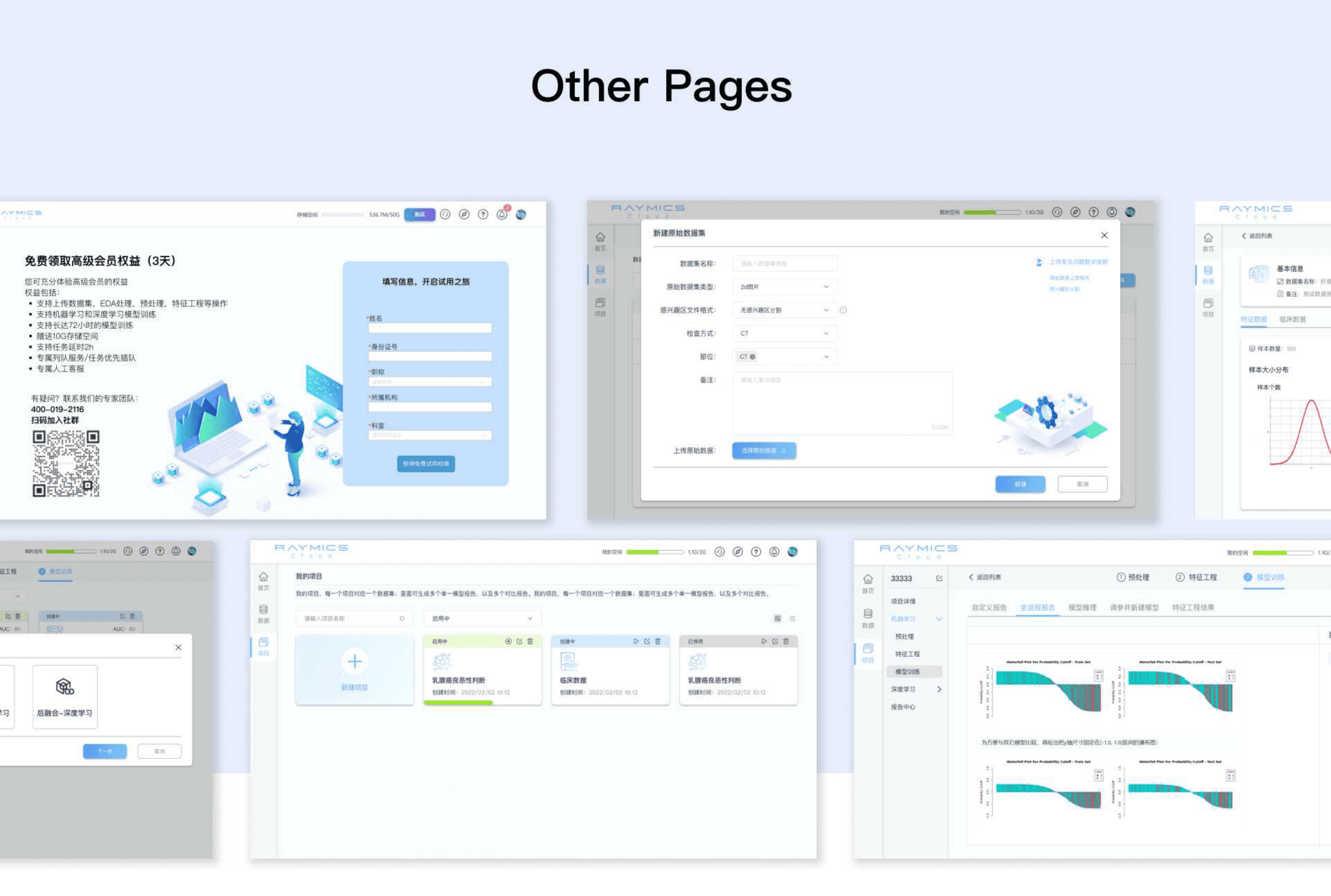 Other pages: trial, datasets, projects, and training report