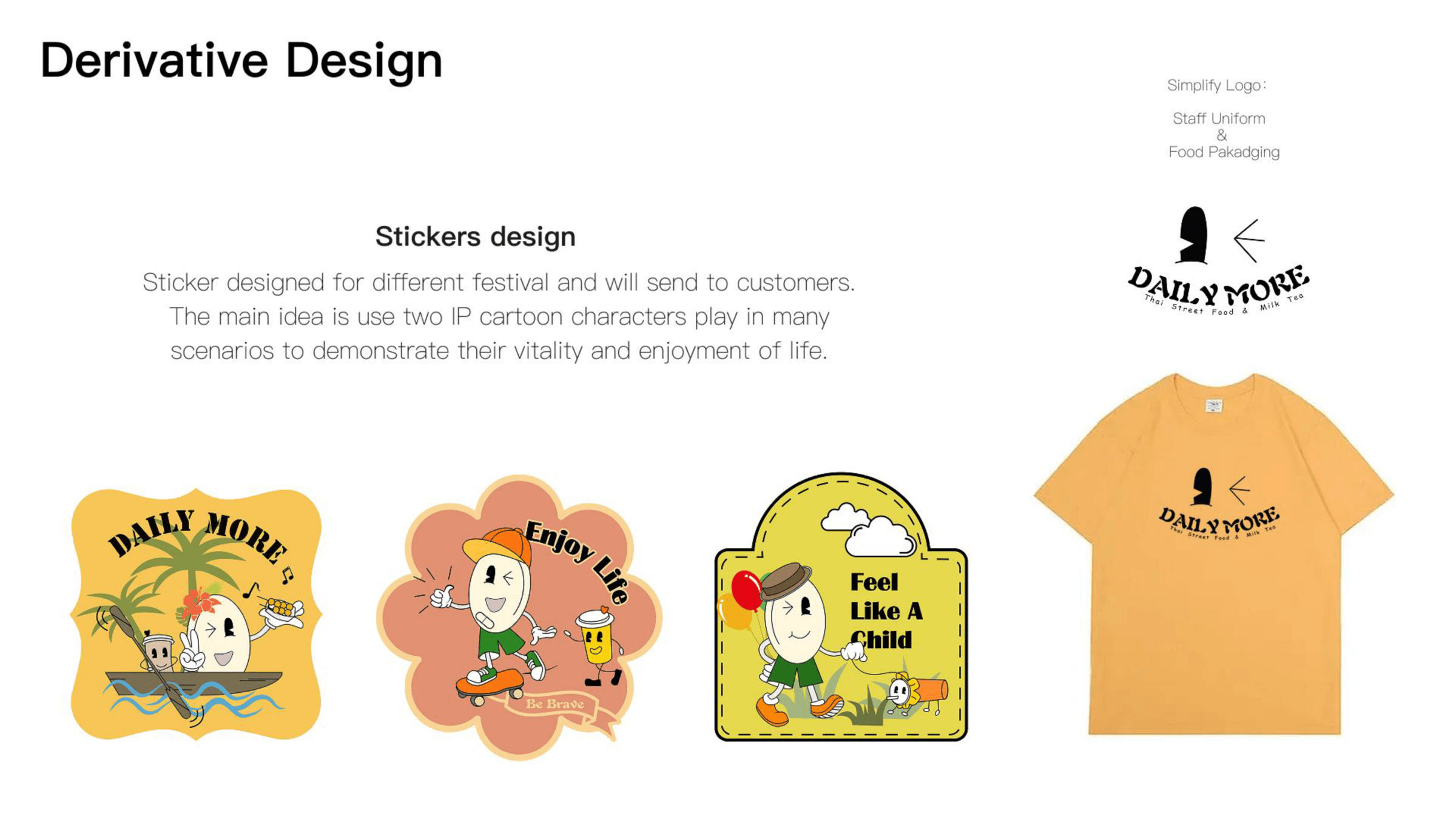 Sticker set and simplified logo on staff uniform